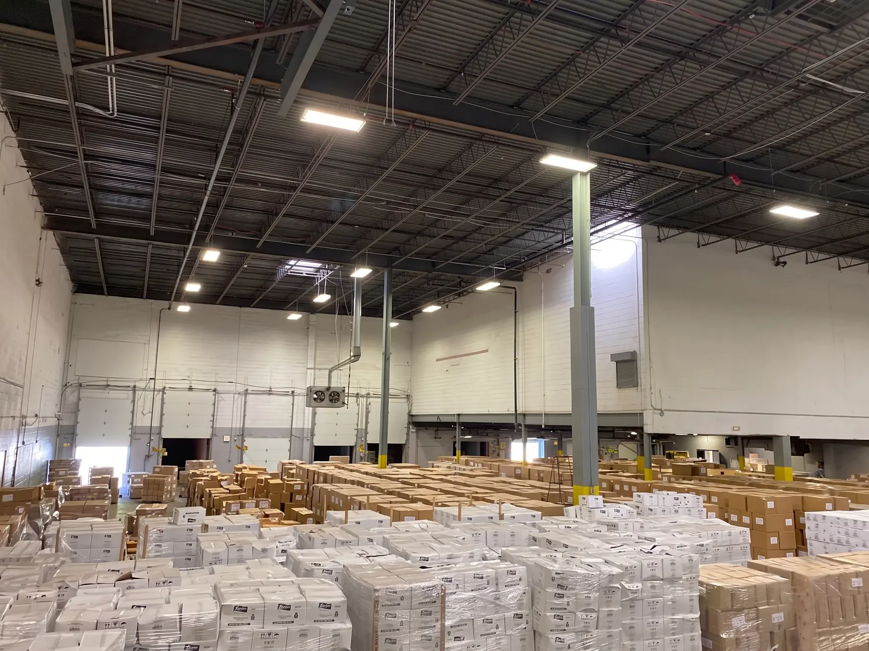Pallets of cartons ready for fulfillment in a warehouse